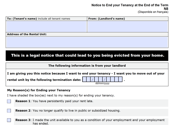 N8 FORM - NOTICE TO END YOUR TENANCY AT THE END OF THE TERM